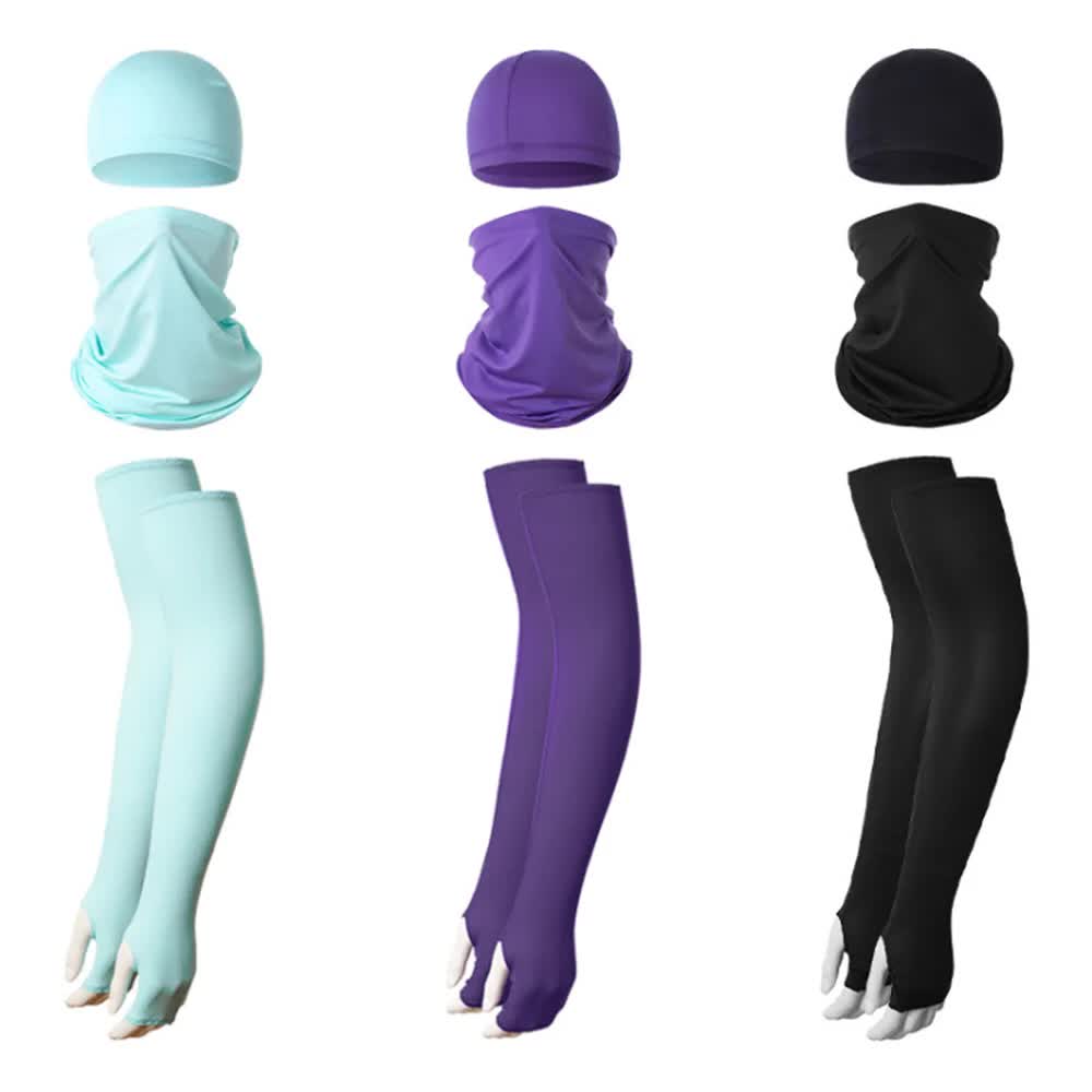 2 Sets Purple Cooling UV Protection Set - 2 Skull Cap, 2 Neck Gaiter & 4 Arm Sleeves for Outdoor Sports Tristar Online