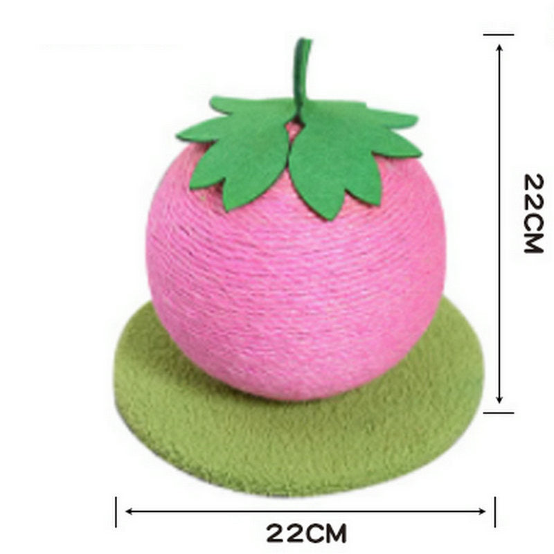 Pink Strawberry And Green Base Fun Fruit Shaped Sisal Cat Scratcher Ball - Durable Scratching Toy with Stable Base Tristar Online