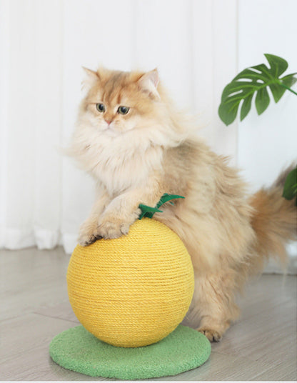 Yellow Pineapple And Green Base Fun Fruit Shaped Sisal Cat Scratcher Ball - Durable Scratching Toy with Stable Base Tristar Online