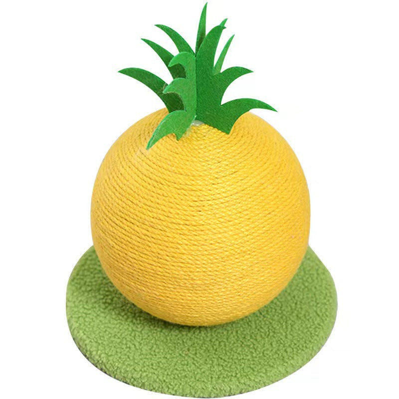 Yellow Pineapple And Green Base Fun Fruit Shaped Sisal Cat Scratcher Ball - Durable Scratching Toy with Stable Base Tristar Online