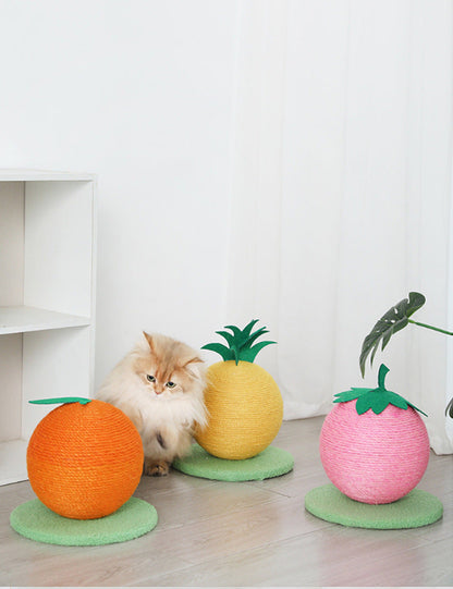 Yellow Pineapple And Green Base Fun Fruit Shaped Sisal Cat Scratcher Ball - Durable Scratching Toy with Stable Base Tristar Online