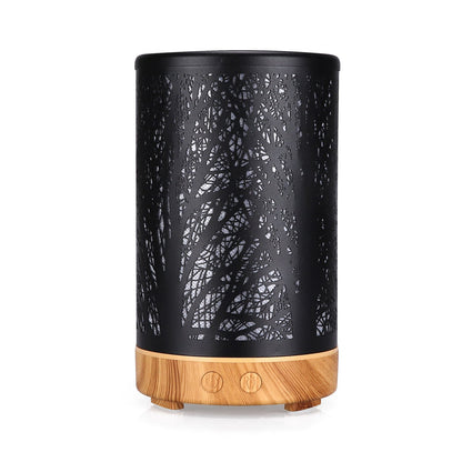Khaki and Black Forest Design Iron Essential Oil Diffuser - 7 Color LED Ultrasonic Cool Mist Humidifier 100ml Tristar Online