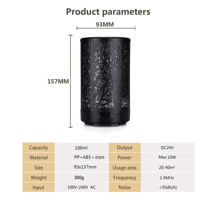 Khaki and Black Forest Design Iron Essential Oil Diffuser - 7 Color LED Ultrasonic Cool Mist Humidifier 100ml Tristar Online