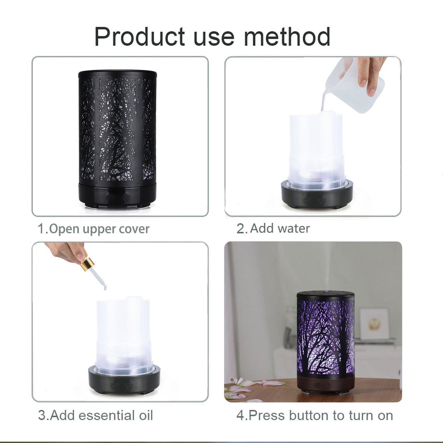 Coffee and Black Forest Design Iron Essential Oil Diffuser - 7 Color LED Ultrasonic Cool Mist Humidifier 100ml Tristar Online