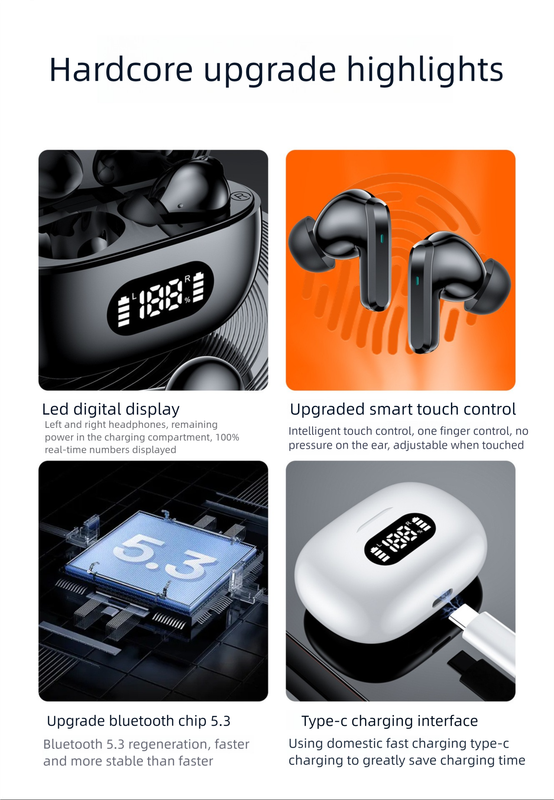 White ProBeat X5 TWS Earbuds: Bluetooth 5.3, LED Smart Display Case, Intuitive Touch Controls, Extended Playtime Tristar Online