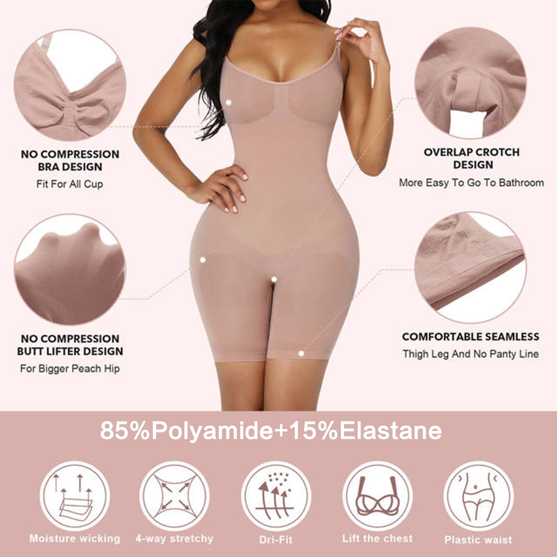 Size L Brown Seamless Full Body Shaper for Women - Tummy Control, Butt Lifter & Thigh Slimmer Bodysuit Tristar Online