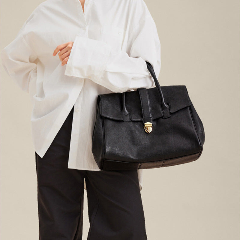 Size XL Black Elegant Women's Leather Briefcase Tote - Vintage Style Large Capacity Commuter Handbag - Premium Cowhide Leather Tristar Online