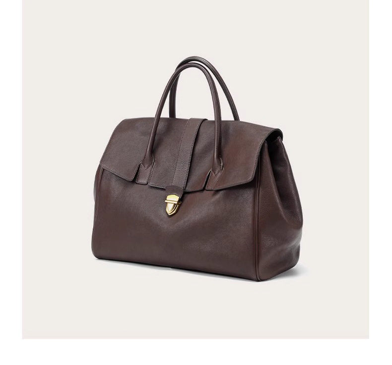 Size L Brown Elegant Women's Leather Briefcase Tote - Vintage Style Large Capacity Commuter Handbag - Premium Cowhide Leather Tristar Online