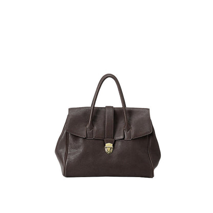 Size L Coffee Elegant Women's Leather Briefcase Tote - Vintage Style Large Capacity Commuter Handbag - Premium Cowhide Leather Tristar Online