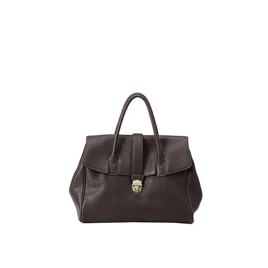 Size L Coffee Elegant Women's Leather Briefcase Tote - Vintage Style Large Capacity Commuter Handbag - Premium Cowhide Leather Tristar Online