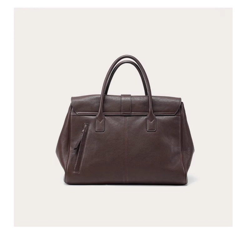 Size L Coffee Elegant Women's Leather Briefcase Tote - Vintage Style Large Capacity Commuter Handbag - Premium Cowhide Leather Tristar Online