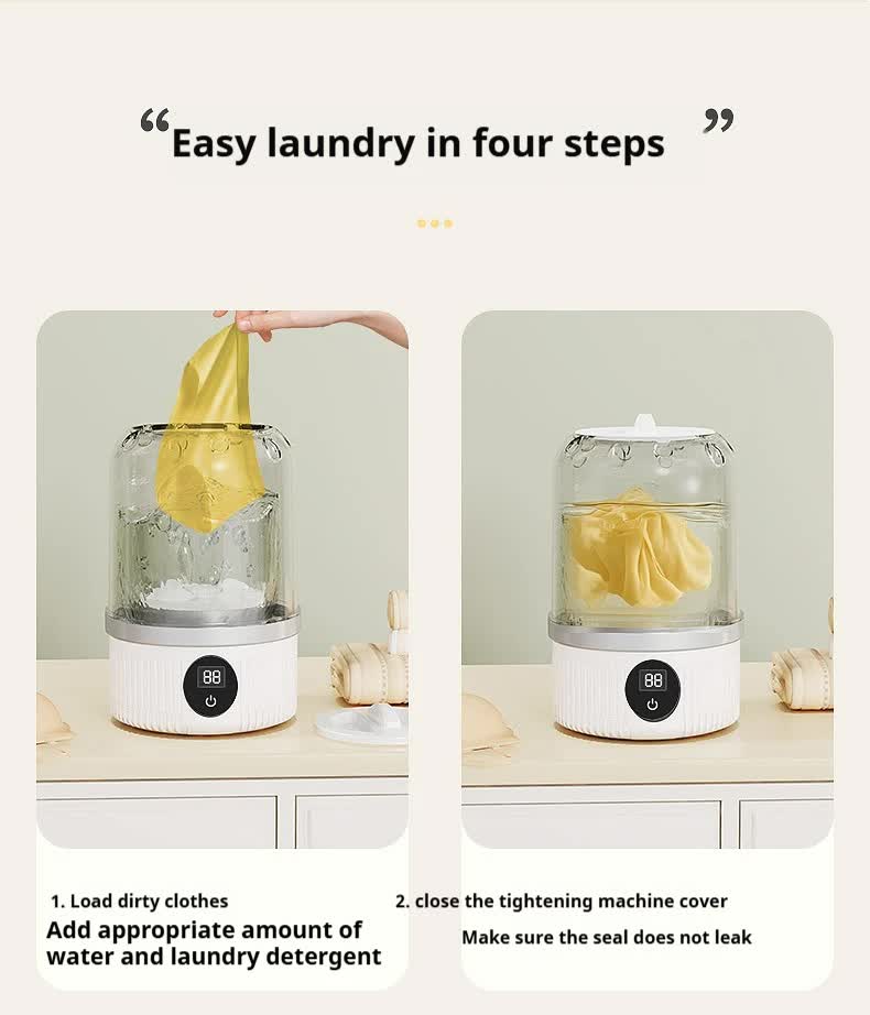 White Portable Mini Washing Machine - Rechargeable USB-C Electric Washer for Travel, Delicates & Socks Tristar Online