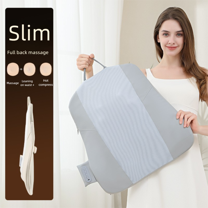 Beige Slim Wireless Shiatsu Back Massager Cushion - Rechargeable Heated Massage Pad for Full Back Relief Tristar Online