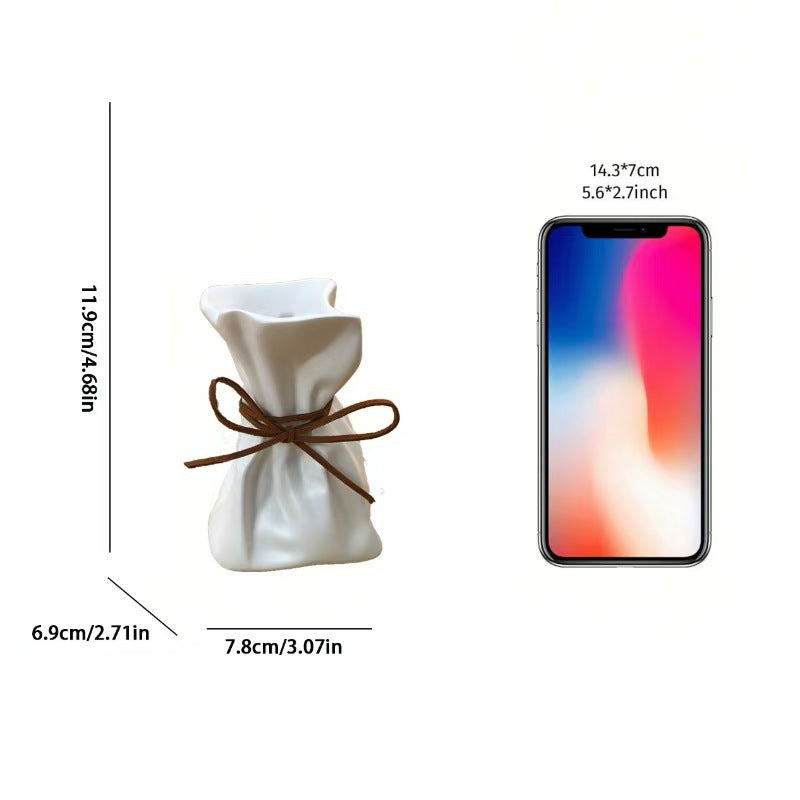White And Brown Chic Money Bag Inspired Vase - Modern Resin Decorative Flower Holder & Tabletop Accent(Use the mobile phone as a reference for size) Tristar Online