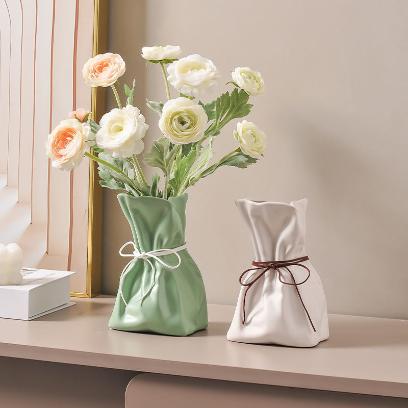 White And Brown Chic Money Bag Inspired Vase - Modern Resin Decorative Flower Holder & Tabletop Accent(Use the mobile phone as a reference for size) Tristar Online