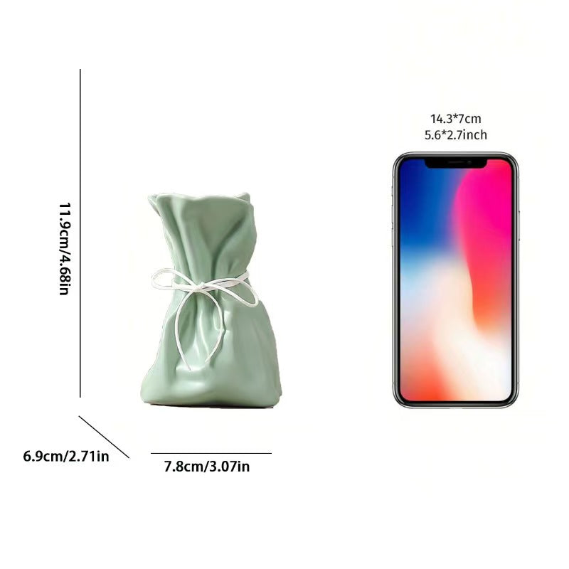Green And White Chic Money Bag Inspired Vase - Modern Resin Decorative Flower Holder & Tabletop Accent(Use the mobile phone as a reference for size) Tristar Online