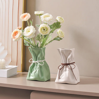 Green And White Chic Money Bag Inspired Vase - Modern Resin Decorative Flower Holder & Tabletop Accent(Use the mobile phone as a reference for size) Tristar Online