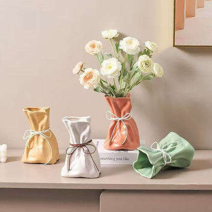 Coffee And White Chic Money Bag Inspired Vase - Modern Resin Decorative Flower Holder & Tabletop Accent(Use the mobile phone as a reference for size) Tristar Online