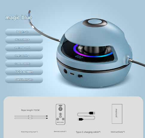 Blue Smart Electric Jump Rope Machine with Bluetooth Music, Remote Control & LED Lights Tristar Online