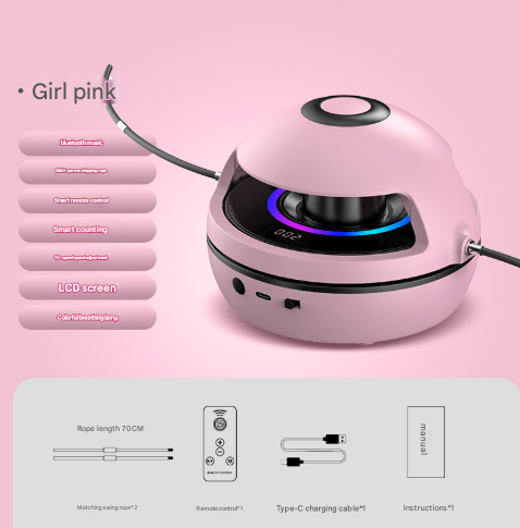 Pink Smart Electric Jump Rope Machine with Bluetooth Music, Remote Control & LED Lights Tristar Online
