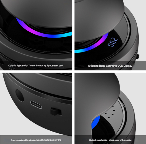 Black Smart Electric Jump Rope Machine with Bluetooth Music, Remote Control & LED Lights Tristar Online