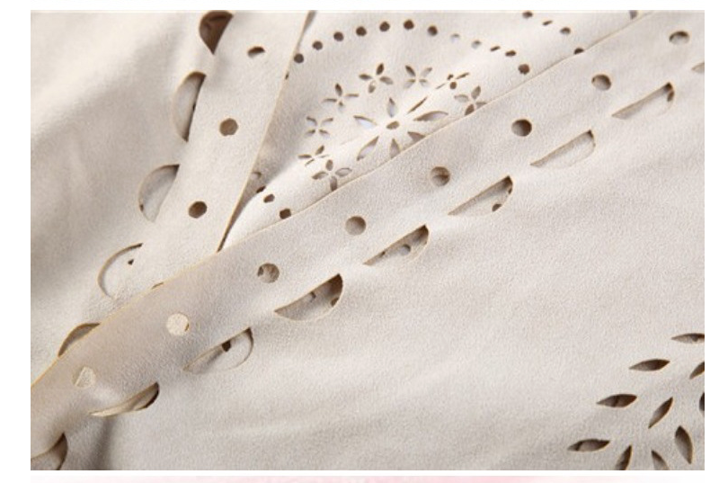 Beige Suede Wheat Tassel Triangle Scarf - Autumn Warm Shawl for Women, Hollow-Out Fringe Design Tristar Online