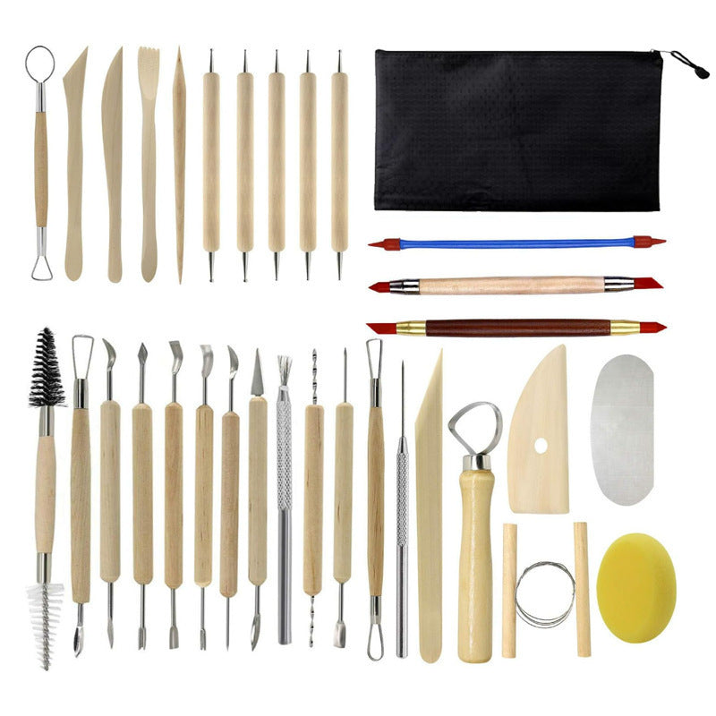 32-Piece Pottery Tool Set with Cloth Bag - DIY Clay Sculpting Kit for Kids Tristar Online