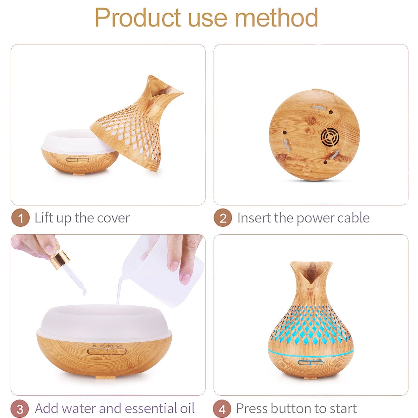 Wood Grain 500ml Wood-Grain Essential Oil Aroma Diffuser with Lattice Design and Humidifier Tristar Online