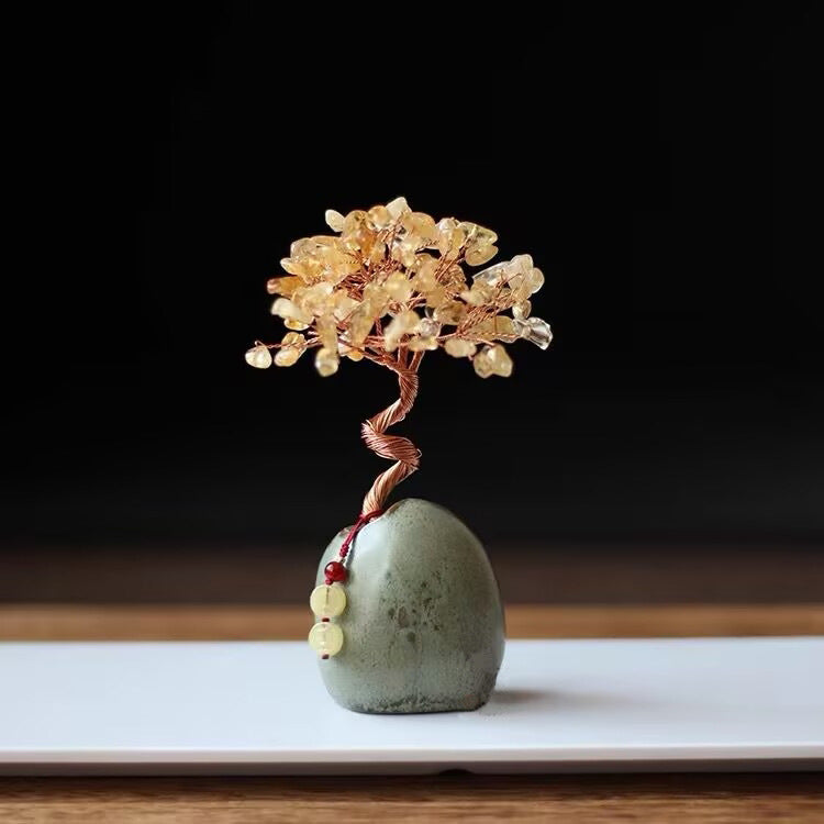 Yellow Crystal Natural Crystal Wealth Tree - 12cm Feng Shui Decor, Elegant Office Desk Ornament Tristar Online