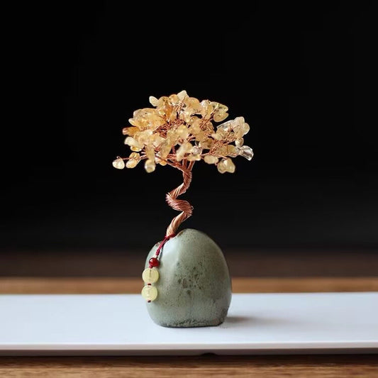 Yellow Crystal Natural Crystal Wealth Tree - 12cm Feng Shui Decor, Elegant Office Desk Ornament Tristar Online