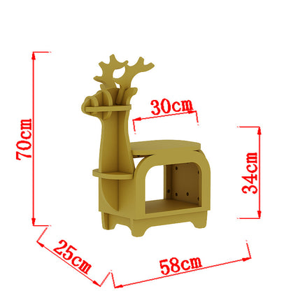 Yellow Small Creative Reindeer-Shaped Solid Wood Bookshelf for Kids