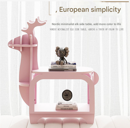 Blue Small Creative Reindeer-Shaped Solid Wood Bookshelf for Kids