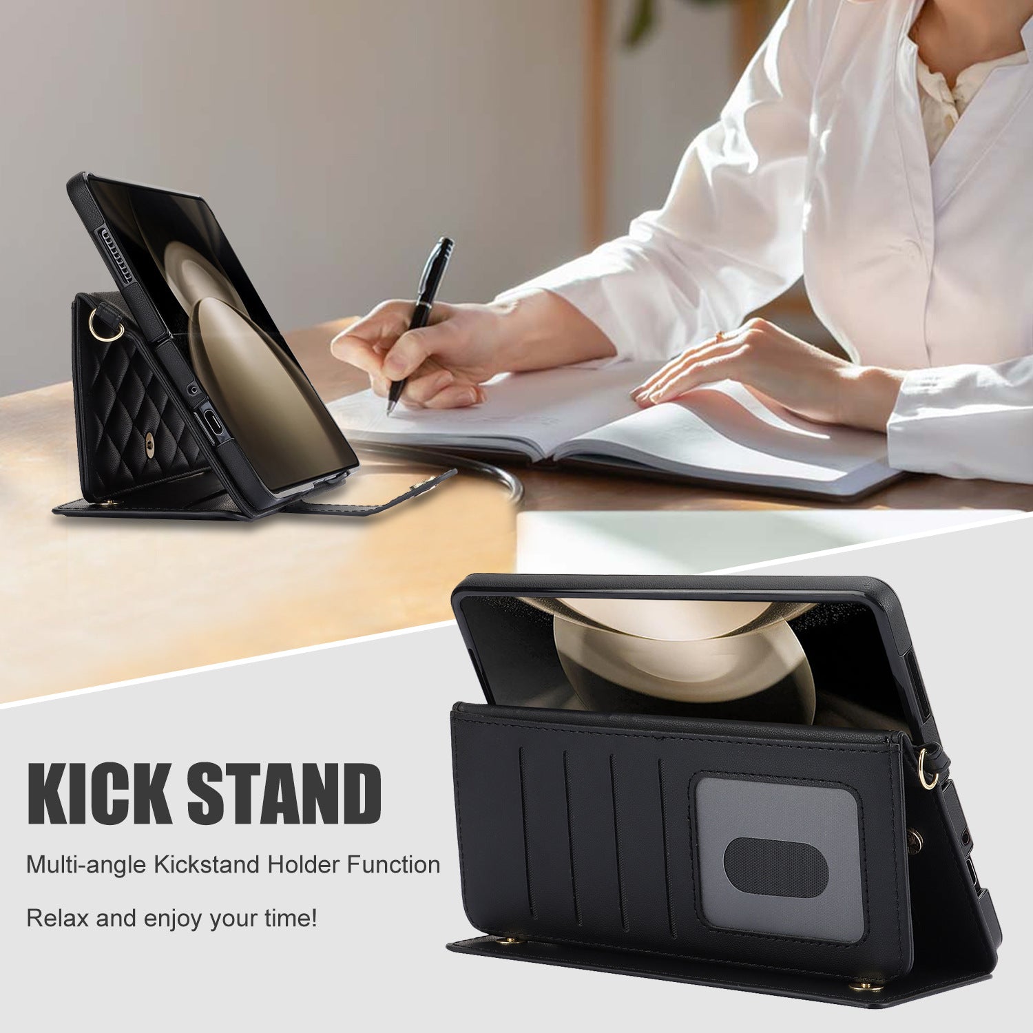 Rose Gold Galaxy Z Fold3 Multi-Functional Leather Wallet Case for Samsung Z Fold Series - Crossbody with Pen Slot, Quilted Design Pen Not Included Tristar Online