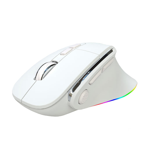 Ergonomic Vertical Wireless Mouse - Dual Mode (2.4G + Bluetooth), RGB Light, Rechargeable 500mAh Battery(White) Tristar Online