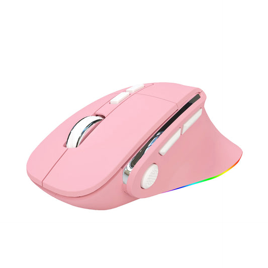 Ergonomic Vertical Wireless Mouse - Dual Mode (2.4G + Bluetooth), RGB Light, Rechargeable 500mAh Battery(Pink) Tristar Online