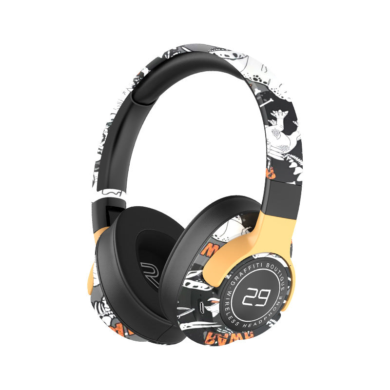 Trendy Graffiti Wireless Over-Ear Headphones - Bluetooth 5.1, HIFI 360 Surround Sound, 12H Playtime, Low Latency(black) Tristar Online