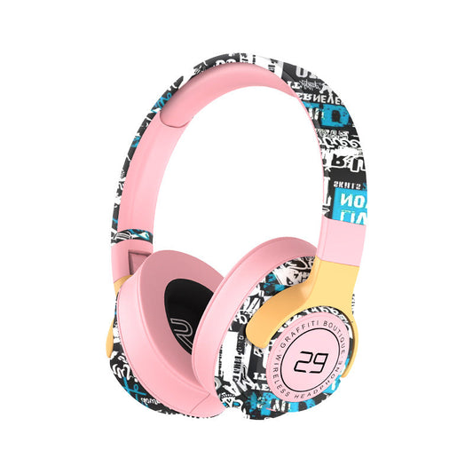 Trendy Graffiti Wireless Over-Ear Headphones - Bluetooth 5.1, HIFI 360 Surround Sound, 12H Playtime, Low Latency(pink) Tristar Online