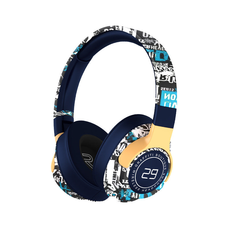 Trendy Graffiti Wireless Over-Ear Headphones - Bluetooth 5.1, HIFI 360 Surround Sound, 12H Playtime, Low Latency(blue) Tristar Online