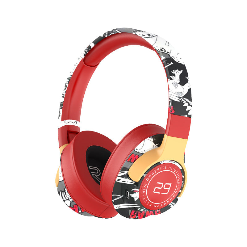Trendy Graffiti Wireless Over-Ear Headphones - Bluetooth 5.1, HIFI 360 Surround Sound, 12H Playtime, Low Latency(red) Tristar Online