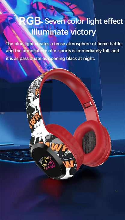 Wireless Over-Ear Headphones with Graffiti Design - Bluetooth 5.3, HIFI Sound, RGB Light, 8H Playtime(black) Tristar Online