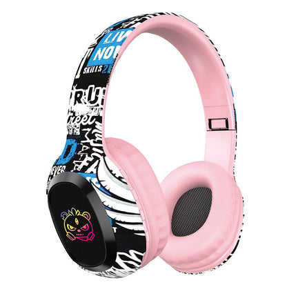 Wireless Over-Ear Headphones with Graffiti Design - Bluetooth 5.3, HIFI Sound, RGB Light, 8H Playtime(pink) Tristar Online