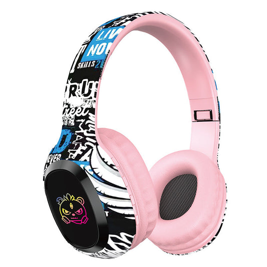 Wireless Over-Ear Headphones with Graffiti Design - Bluetooth 5.3, HIFI Sound, RGB Light, 8H Playtime(pink) Tristar Online