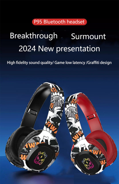 Wireless Over-Ear Headphones with Graffiti Design - Bluetooth 5.3, HIFI Sound, RGB Light, 8H Playtime(pink) Tristar Online