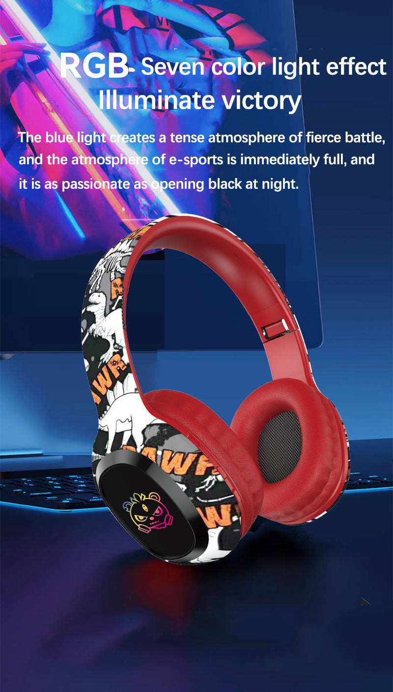 Wireless Over-Ear Headphones with Graffiti Design - Bluetooth 5.3, HIFI Sound, RGB Light, 8H Playtime(pink) Tristar Online