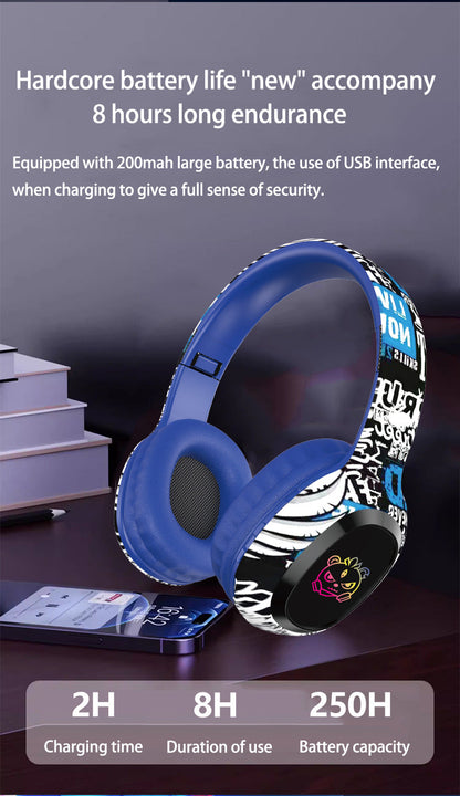 Wireless Over-Ear Headphones with Graffiti Design - Bluetooth 5.3, HIFI Sound, RGB Light, 8H Playtime(red) Tristar Online