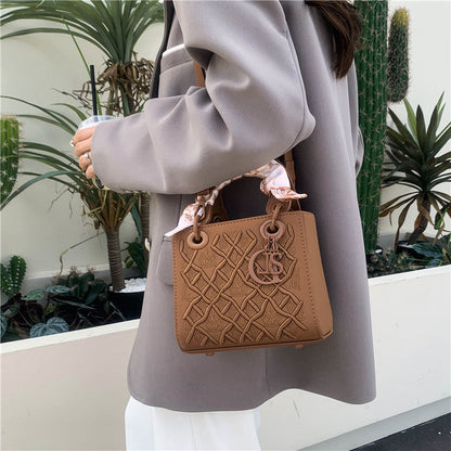 Elegant Embossed PU Leather Handbag with Scarf Detail - Versatile Top-Handle & Crossbody Bag(white) Tristar Online