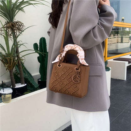 Elegant Embossed PU Leather Handbag with Scarf Detail - Versatile Top-Handle & Crossbody Bag(red) Tristar Online