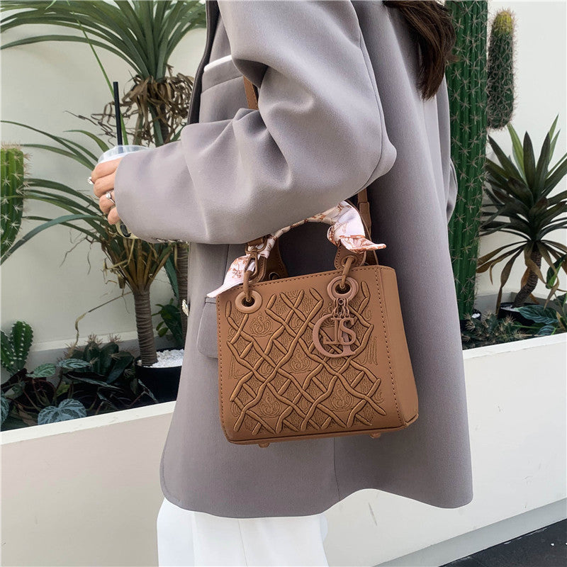 Elegant Embossed PU Leather Handbag with Scarf Detail - Versatile Top-Handle & Crossbody Bag(blue) Tristar Online