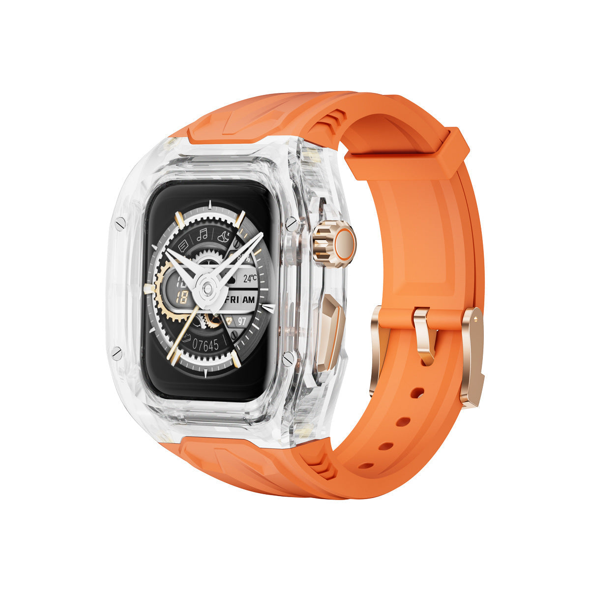 Transparent PC+TPU Sports Watch Strap & Case for Smart Watch - Raised Edge Protection, Wireless Charging Compatible(Orange transparent) Tristar Online