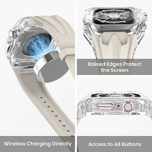 Transparent PC+TPU Sports Watch Strap & Case for Smart Watch - Raised Edge Protection, Wireless Charging Compatible(Orange transparent) Tristar Online